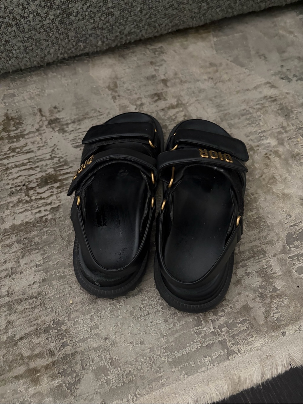 Dior Black Leather Sandal with Gold Logo Accents - Picture 4 of 4